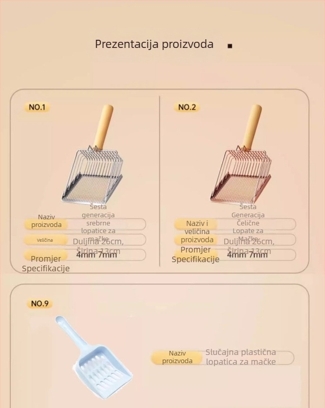 2-in-1 lopatica za mačju stelju; nehrđajući čelik; sitno perforiran dizajn; dvostruka funkcija