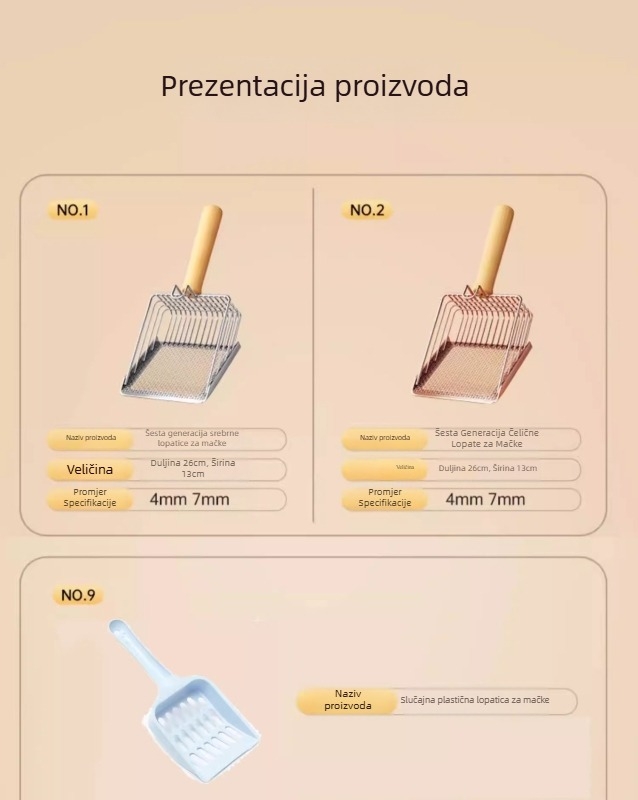 2-in-1 lopatica za mačju stelju; nehrđajući čelik; sitno perforiran dizajn; dvostruka funkcija