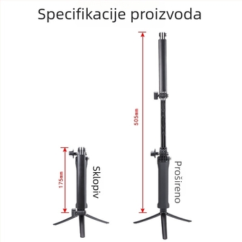 Trostruko sklopivi selfie štapić s trostrukim podešavanjem, univerzalna kompatibilnost s akcijskim kamerama; plastična konstrukcija