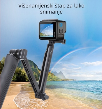 Trostruko sklopivi selfie štapić s trostrukim podešavanjem, univerzalna kompatibilnost s akcijskim kamerama; plastična konstrukcija