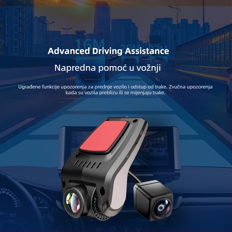 Automobilski DVR s dvostrukom prednjom i stražnjom kamerom, GPS navigacija, 1080p, širokokutni 170°, objektiv F1.5