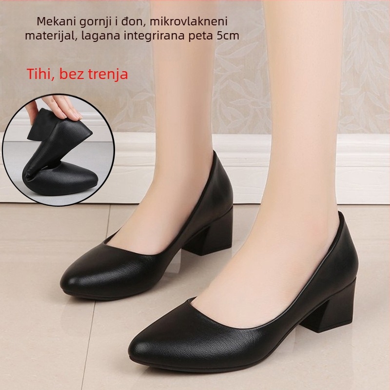 Ženske cipele s PU gornjim dijelom, okrugli vrh, srednji đon 3-6 cm, gumeni potplat, PU podstava (PU gornji dio; okrugli vrh; 3-6 cm; PU podstava)