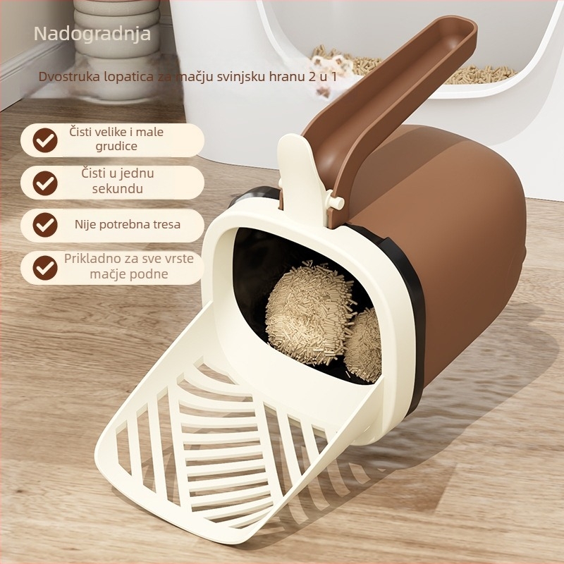Dvogodišnja lopatica za mačju stelju i kutija za odlaganje – 2-u-1, veliki kapacitet, PP materijal, za mačke
