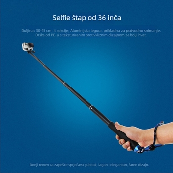 Selfie štap za GoPro sportsku kameru – aluminijska legura, vodootporan, protuklizna ručka