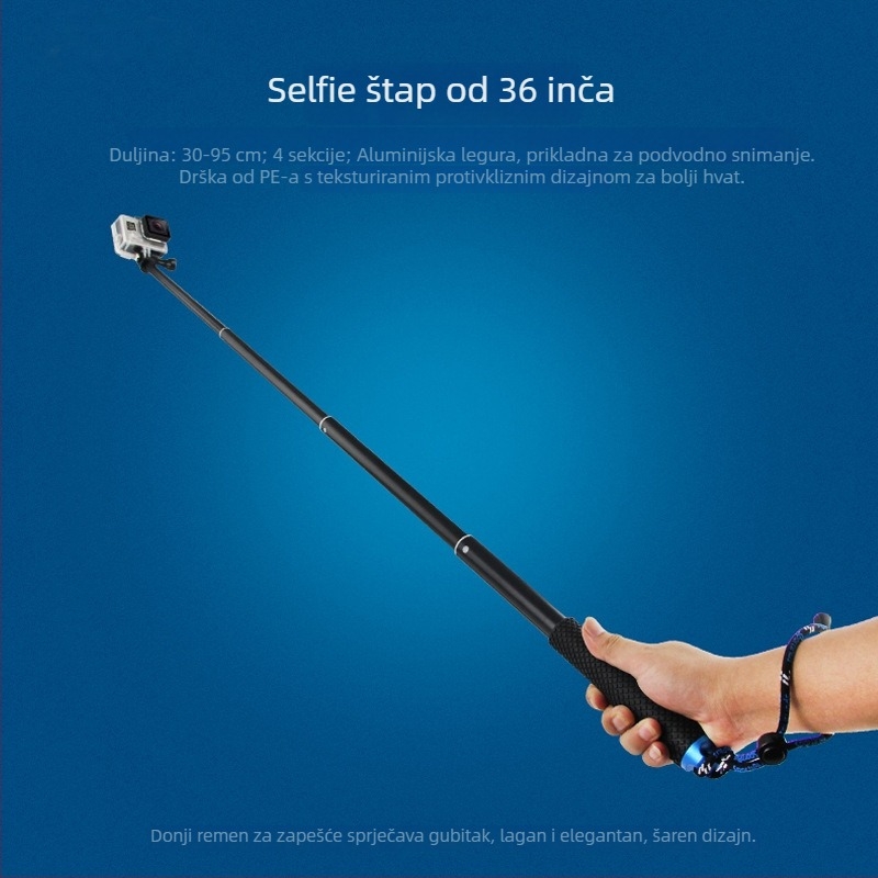Selfie štap za GoPro sportsku kameru – aluminijska legura, vodootporan, protuklizna ručka