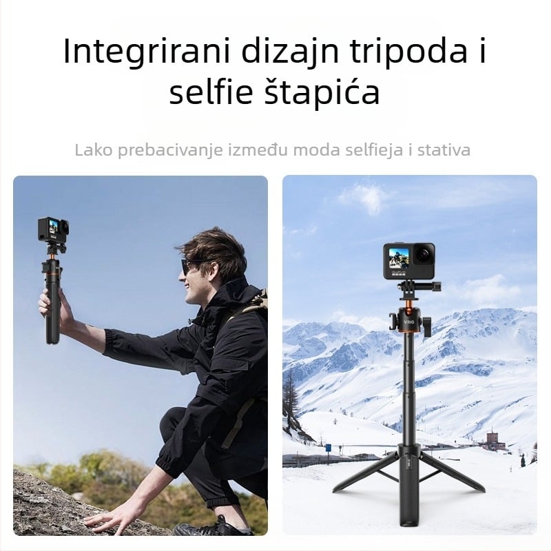 Vrig TP-08S univerzalni stativ za sportske kamere, aluminijske legure + ABS, Uključuje baze konektor i vijak