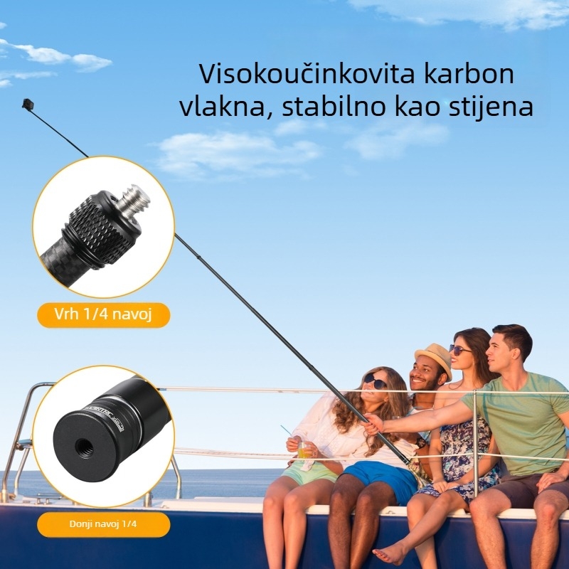 Selfie štapić od karbonskih vlakana za Insta360 X5, GoPro, DJI Action; 7-dijelni ultralak dizajn; Model ST-15020030; Nosivost do 2 kg