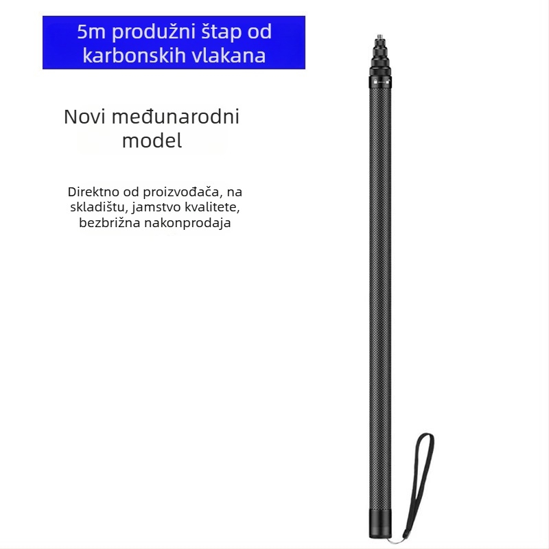 Karbonska teleskopska šipka za ručno snimanje, 9 sekcija, nosivost 2–5 kg, kompatibilno s DJI Action 5 i GoPro