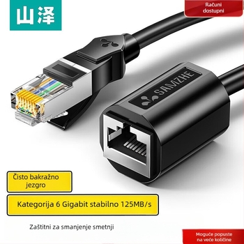 RJ45 Cat6 Ethernet produžni kabel, muško-ženski konektor, čisti bakar, gigabitna brzina