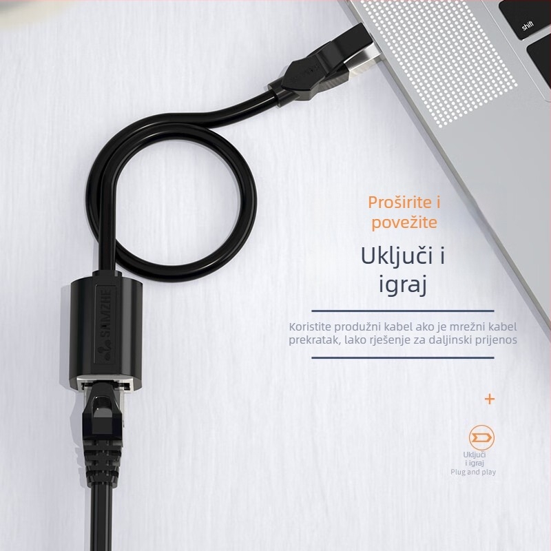 RJ45 Cat6 Ethernet produžni kabel, muško-ženski konektor, čisti bakar, gigabitna brzina