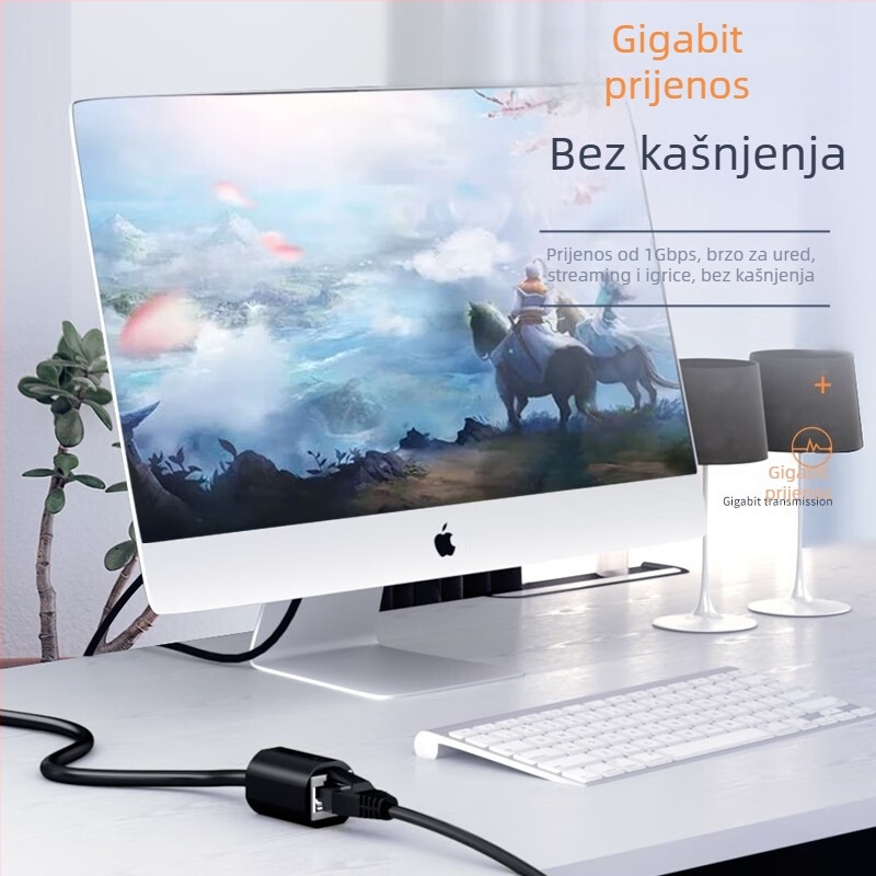 RJ45 Cat6 Ethernet produžni kabel, muško-ženski konektor, čisti bakar, gigabitna brzina