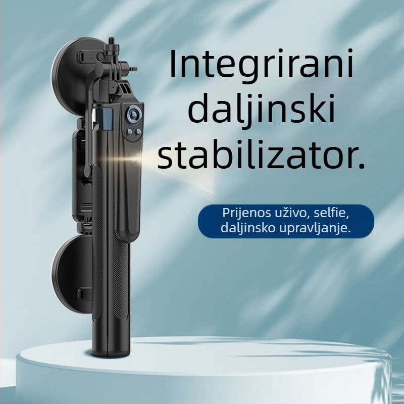 Selfie stick za mobitel s integriranom pan-tilt glavom, četveronožni stativ, ugrađena LED svjetiljka, Bluetooth daljinsko upravljanje