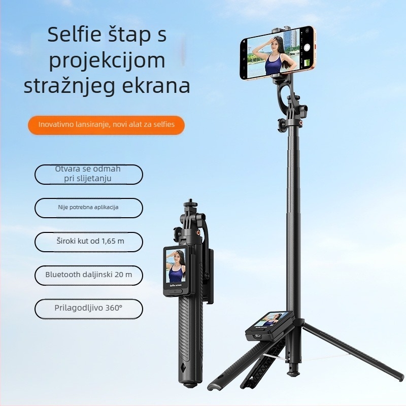 Selfie štap s tripodom za mobitel, projekcija zaslona, aluminijska legura, univerzalno za kuću, ured, vani