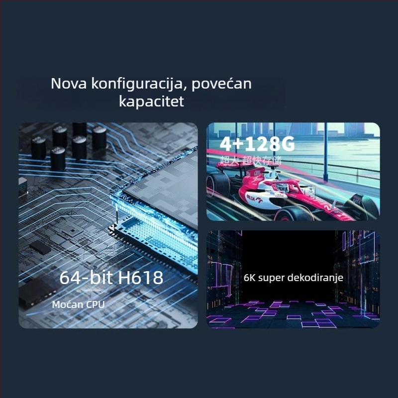 Android TV kutija s četverojezgrenim H618 procesorom, 4GB RAM, 128GB memorije, Android OS, 1080p izlaz