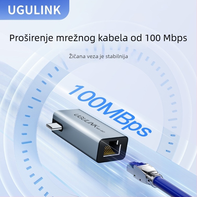 Type-C docking stanica s aluminijskim tijelom i Ethernet adapterom, USB-C hub 1 na 2, UGULINK WG-057