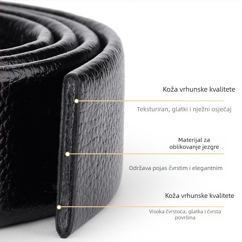 Muški kožni kaiš s automatskom kopčom, dvostruki sloj kravljeg kože, kopča od legure