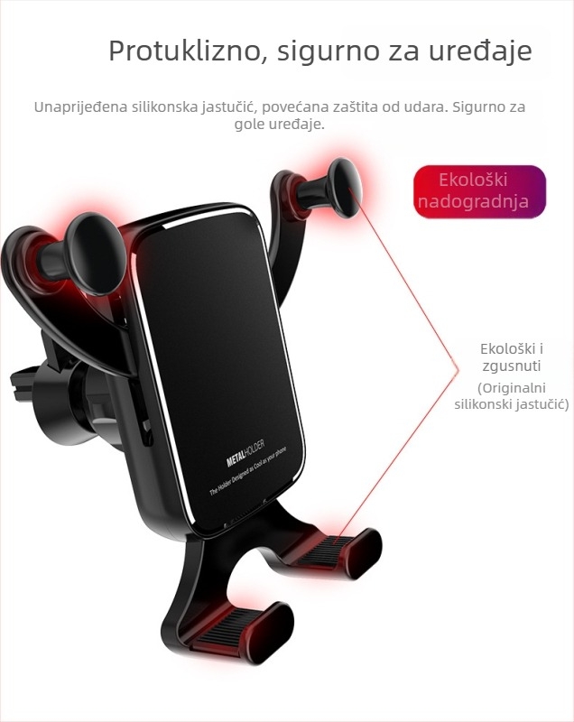 Auto držač za telefon s gravitacijskim mehanizmom, montira se na ventilacijski otvor, podržava horizontalni i vertikalni prikaz zaslona, sklopivi dizajn