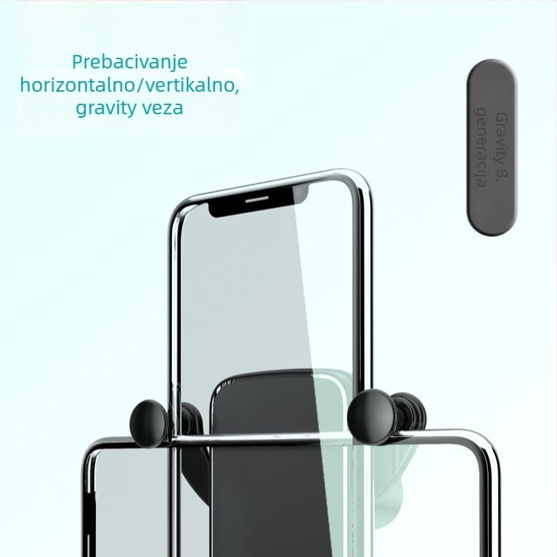 Auto držač za telefon s gravitacijskim mehanizmom, montira se na ventilacijski otvor, podržava horizontalni i vertikalni prikaz zaslona, sklopivi dizajn