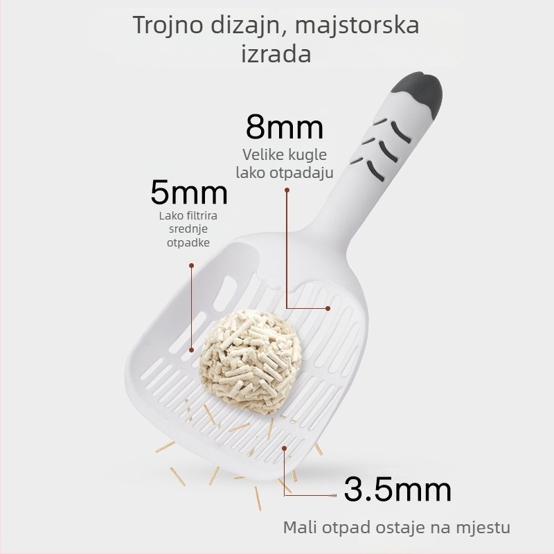 Lopatica za mačji izmet s dugim drškom i finim rupama, PP materijal, Qi Ren brend