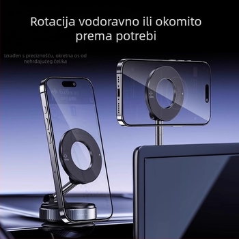Magnetski držač za mobitel u automobilu s vakuumskim pričvršćivanjem, rotirajući i sklopiv, od legure