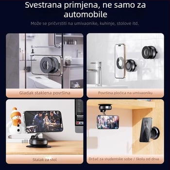 Magnetski držač za mobitel u automobilu s vakuumskim pričvršćivanjem, rotirajući i sklopiv, od legure