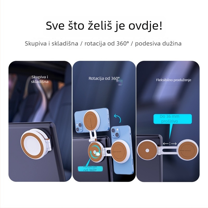 R-JUST magnetski držač za auto za veliku zaslonsku centralnu jedinicu – model T1, ABS + hardver + magnet, univerzalni