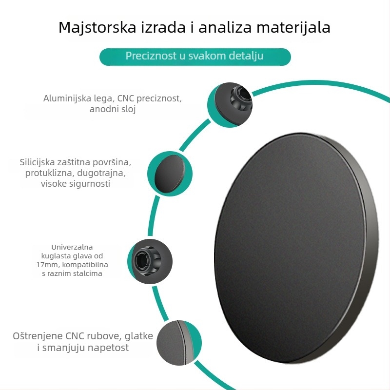 MagSafe magnetski držač za telefon u automobilu, prijenosni stolni držač, aluminijsko tijelo, univerzalna kompatibilnost