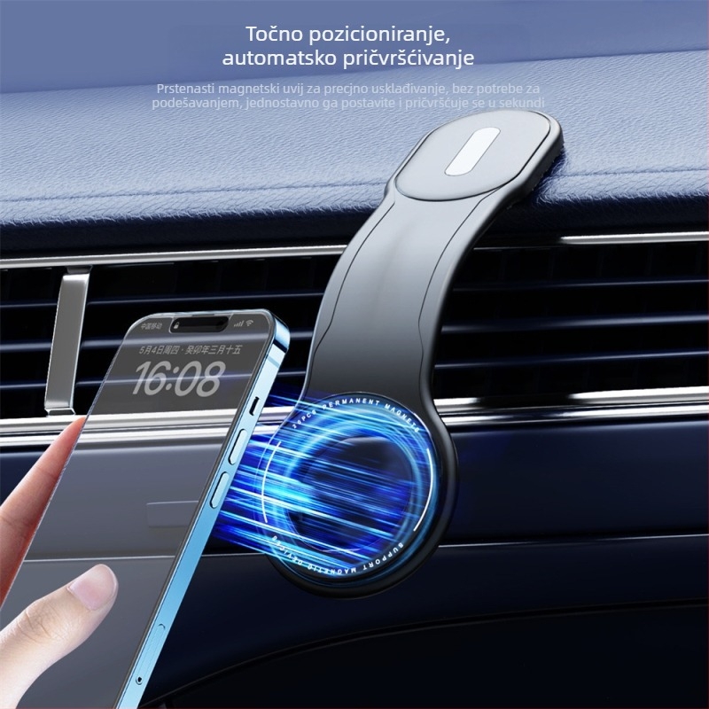 Magnetski auto držač za telefon i navigaciju, sklopivi bežični punjač; materijal: aluminijska legura + TPU + magnet