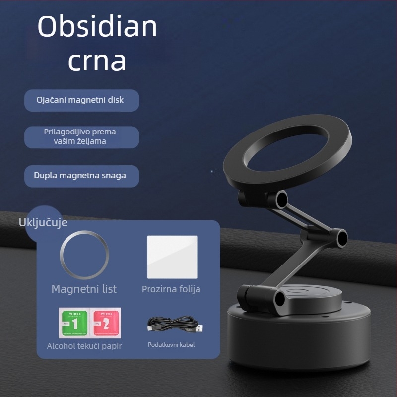 Sklopivi magnetski držač za mobitel u automobilu, s ljepivim stražnjim dijelom, rotirajući držač za ploču od aluminijske legure
