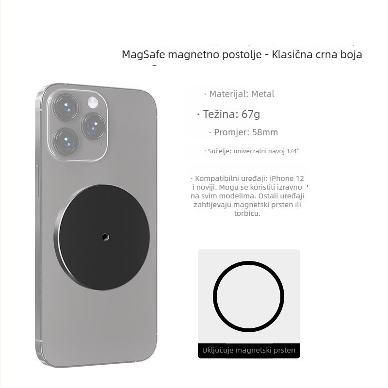 Oldshark MagSafe metalni držač za telefon – aluminijski dodatak s mogućnošću prilagodbe, licencirana privatna marka