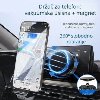 Držač za telefon u automobilu s jakim magnetskim vakuumom, 360° rotacija, univerzalna plastična konstrukcija za navigaciju
