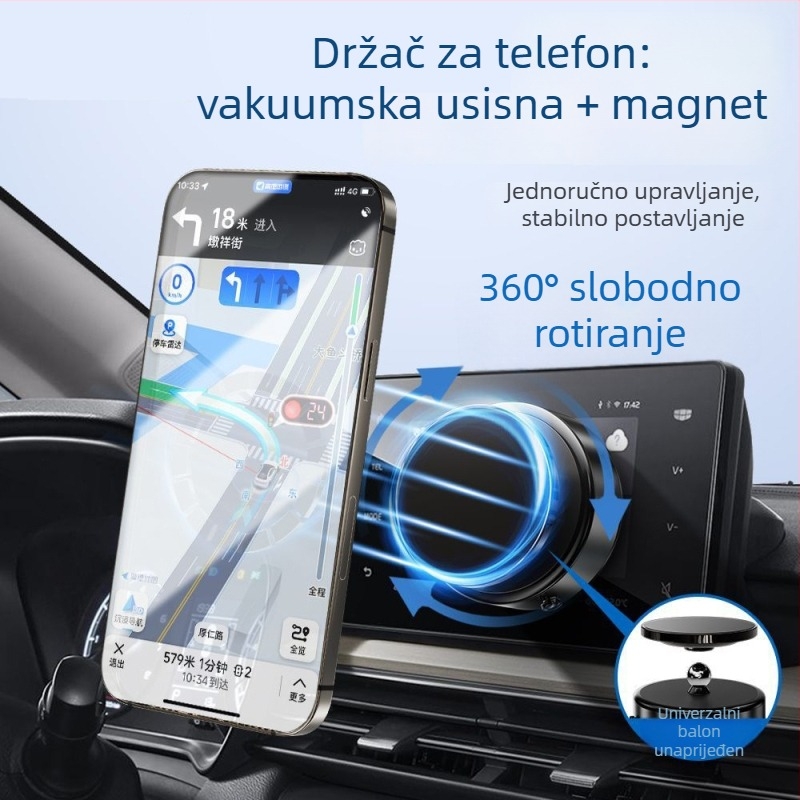Držač za telefon u automobilu s jakim magnetskim vakuumom, 360° rotacija, univerzalna plastična konstrukcija za navigaciju