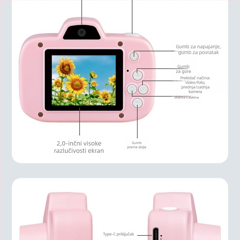 Dječja mini kamera X300 s 2,4-inčnim LCD-om, senzor 1–5 MP, TF kartica, snimanje videa