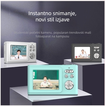 X1 Djeci namijenjena digitalna kamera: 2,4-inčni LCD, TF kartica, ABS kućište, 2-satni vijek baterije, Video, Fotografija, Kontinuirano snimanje; Uključeno: kamera, baterija, narukvica, USB kabel za punjenje, Priručnik; Lansiranje 2024
