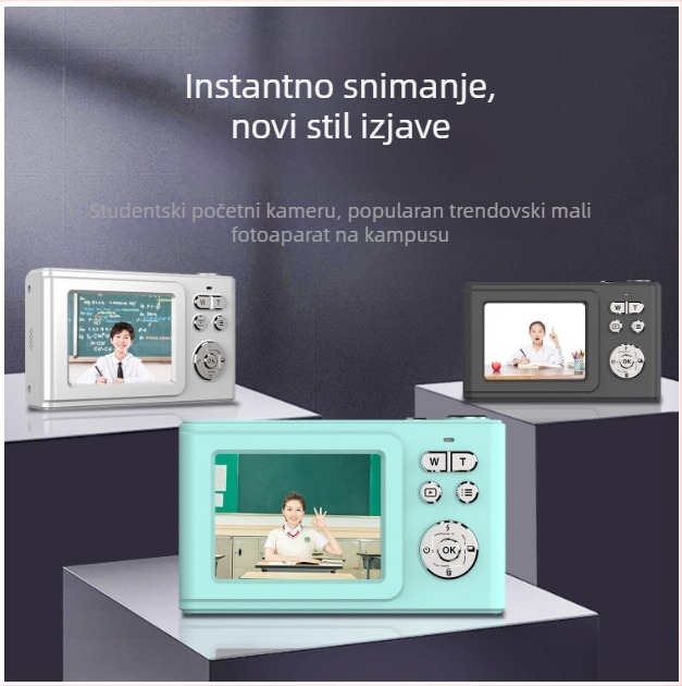 X1 Djeci namijenjena digitalna kamera: 2,4-inčni LCD, TF kartica, ABS kućište, 2-satni vijek baterije, Video, Fotografija, Kontinuirano snimanje; Uključeno: kamera, baterija, narukvica, USB kabel za punjenje, Priručnik; Lansiranje 2024