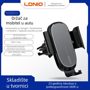 Ldnio držač za automobilni telefon s bežičnim punjenjem 15W, usisna čašica, univerzalnog tipa
