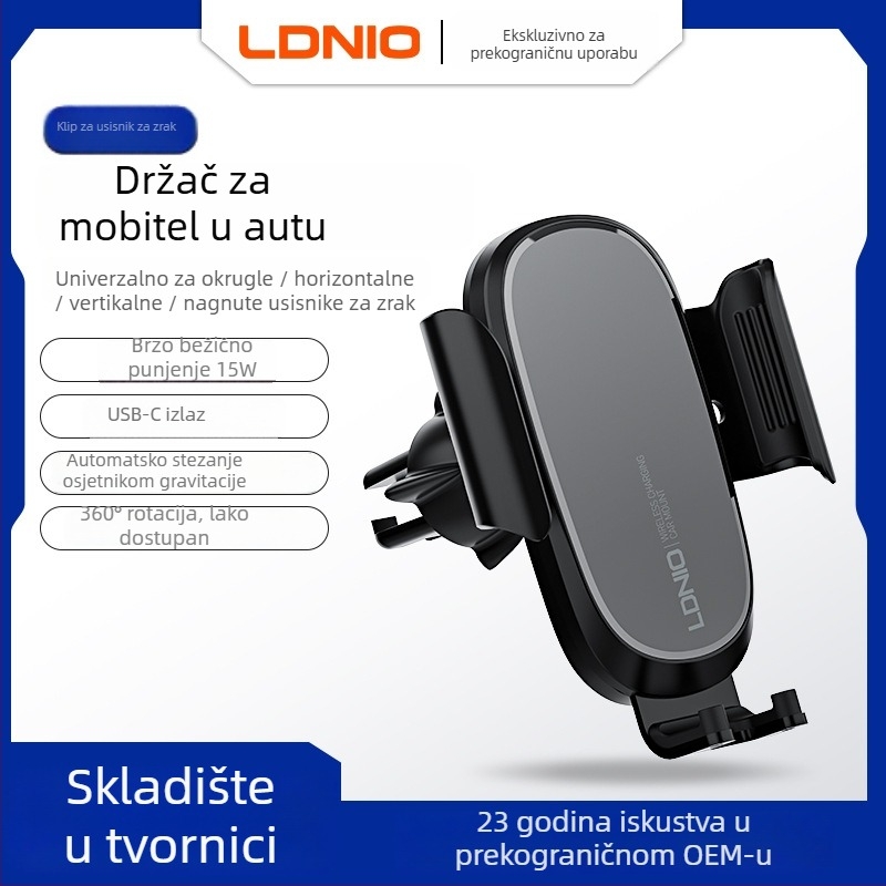 Ldnio držač za automobilni telefon s bežičnim punjenjem 15W, usisna čašica, univerzalnog tipa