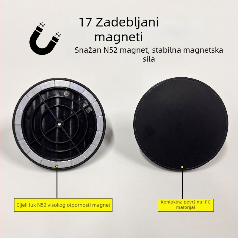 N52 snažna magnetska usisna glava, MagSafe kompatibilan, 17 mm kuglična glava, univerzalni držač za auto