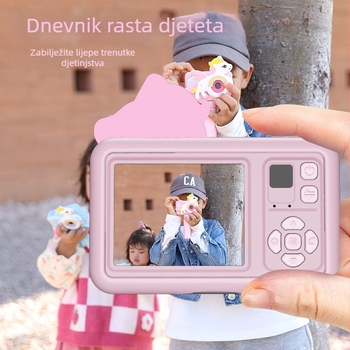 DELANDA D32 Mini Dječja Kamera s Dvostrukom Kamerom, Zaštitnim Kućištem i Ručnim Držačem, 2.0'' LCD, TF Kartica, ABS Kućište