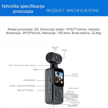 Q5 Prijenosna vanjska sportska kamera s 1,5-inčnim LCD-om, 2MP, TF kartica, trajanje baterije 5–6 sati