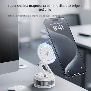 Držač za mobitel u automobilu s vakuumskom čašom, MagSafe kompatibilan, sklopiv, magnetni, plastična konstrukcija