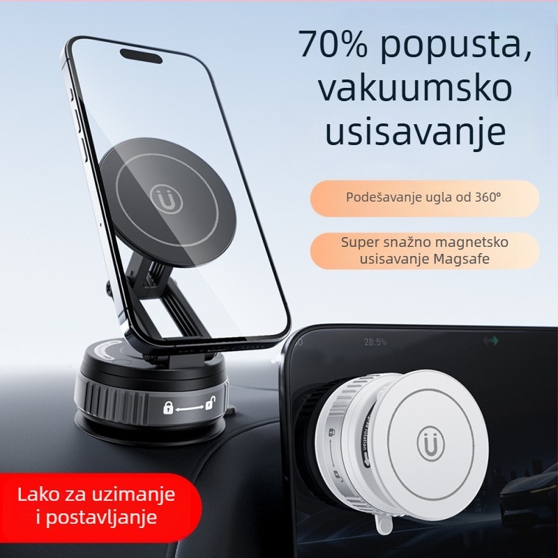 Držač za mobitel u automobilu s vakuumskom čašom, MagSafe kompatibilan, sklopiv, magnetni, plastična konstrukcija