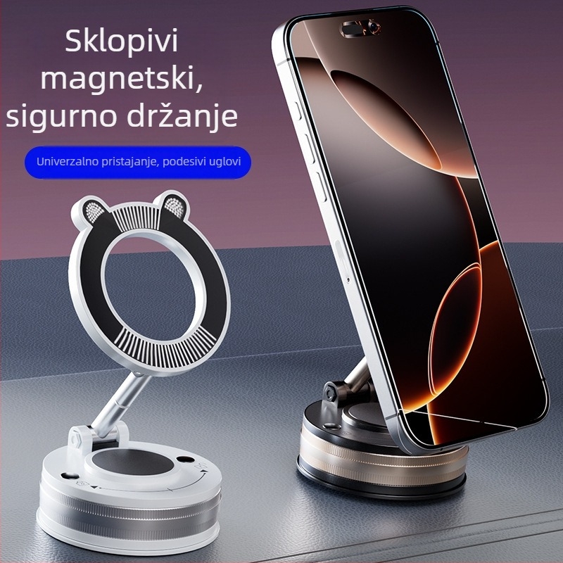 Auto držač za telefon s magnetom, okretni, vakuumskim prianjanjem, sklopivi, univerzalni držač za navigaciju