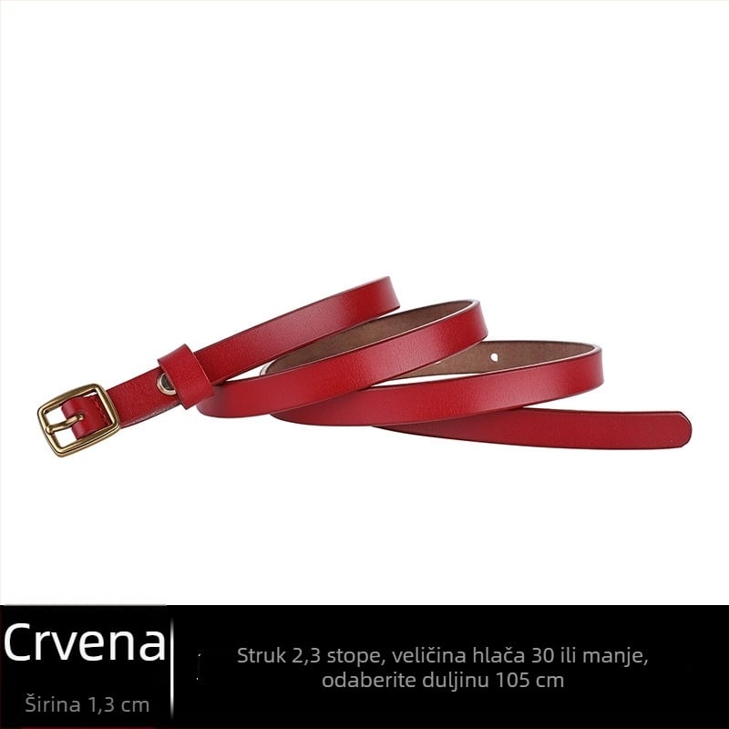 Ženski kožni pojas – retro uskog dizajna, dvostruka koža, kopča od legure, japanski način zatvaranja