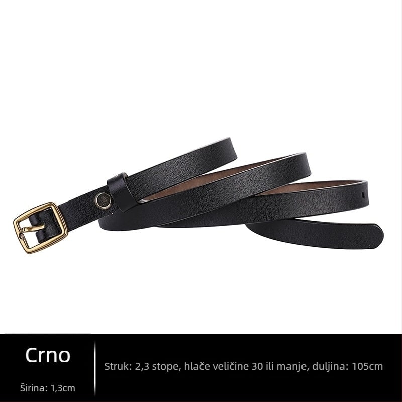 Ženski kožni pojas – retro uskog dizajna, dvostruka koža, kopča od legure, japanski način zatvaranja