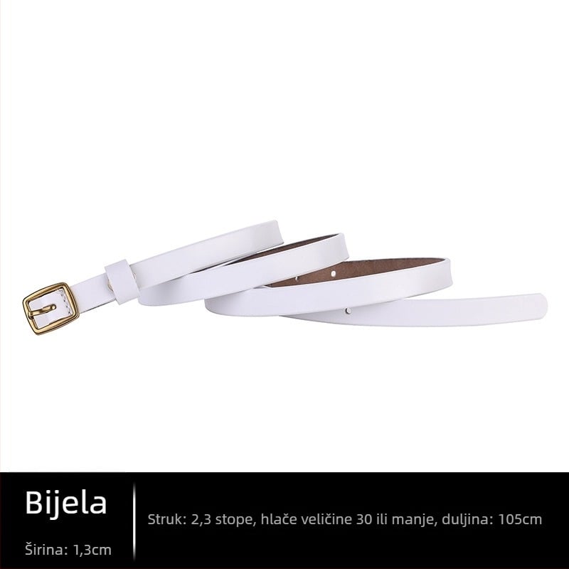Ženski kožni pojas – retro uskog dizajna, dvostruka koža, kopča od legure, japanski način zatvaranja