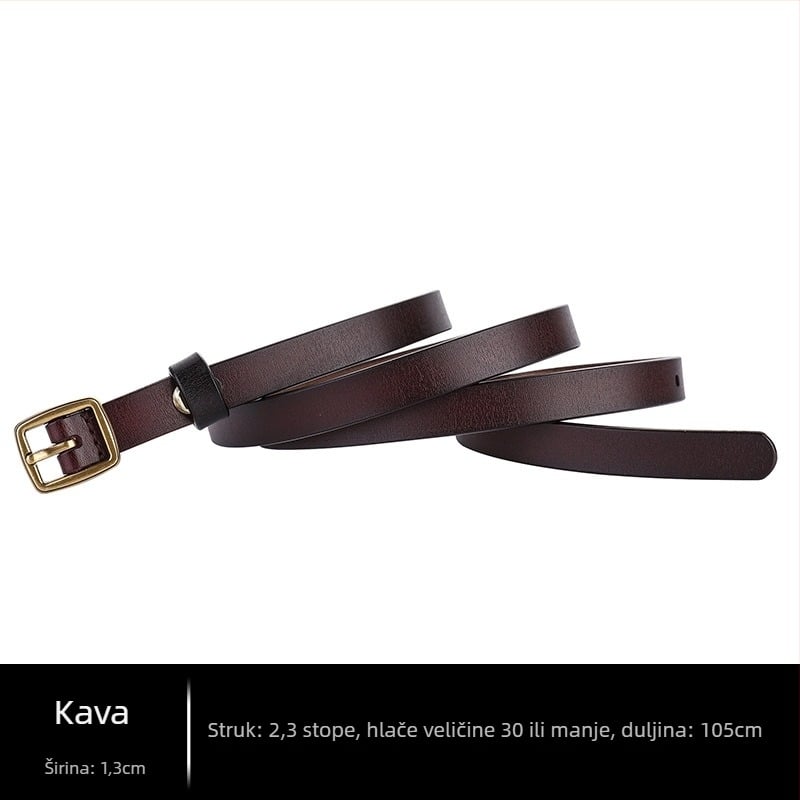 Ženski kožni pojas – retro uskog dizajna, dvostruka koža, kopča od legure, japanski način zatvaranja