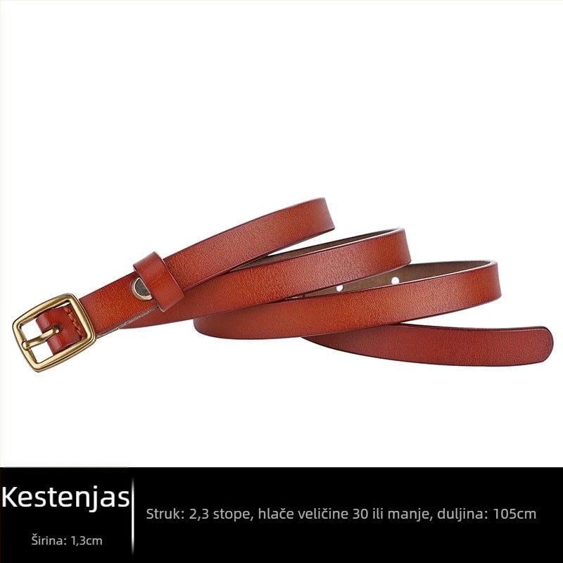 Ženski kožni pojas – retro uskog dizajna, dvostruka koža, kopča od legure, japanski način zatvaranja