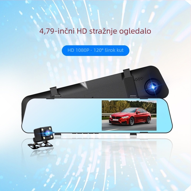 H8 stražnji ogledalo dash cam s prednjim i stražnjim snimanjem, HD 720p, 140° vidno polje, 4,2 inčni zaslon, WiFi