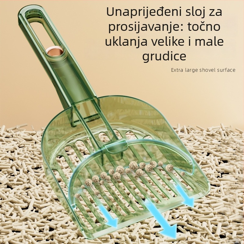 Lopatica za mačji pijesak, s finim otvorima, transformirajuća dvodijelna u jedno, kosim sitom, od plastike